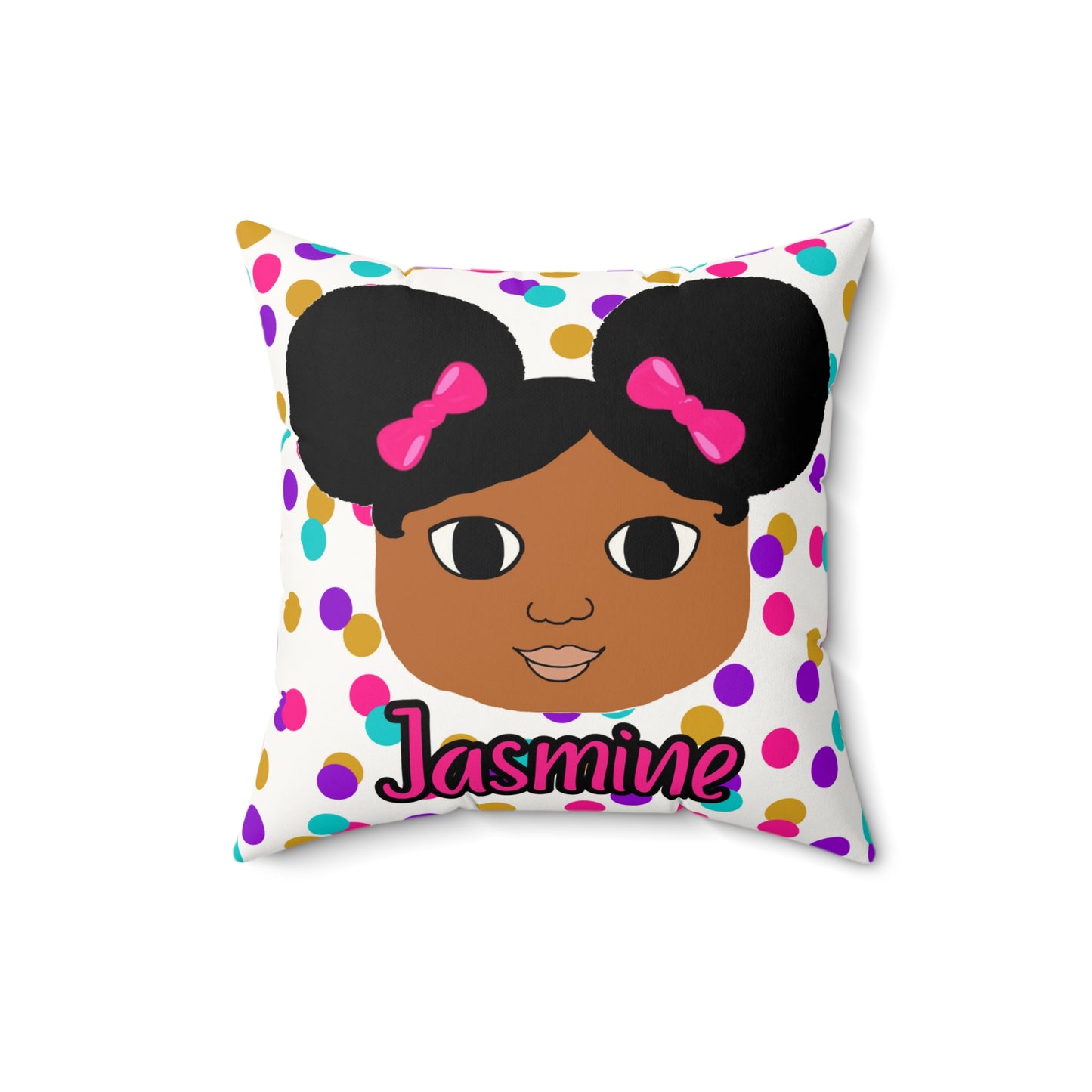 Cocoa Cutie Afro Puffs Pink Bows Affirmation Pillow- Girl (PICK SKIN TONE)
