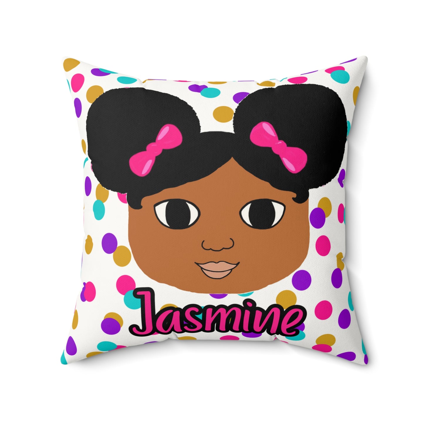 Cocoa Cutie Afro Puffs Pink Bows Affirmation Pillow- Girl (PICK SKIN TONE)