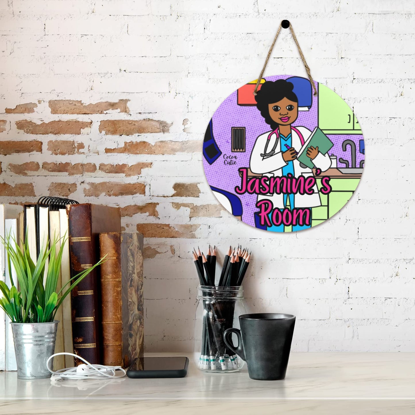 Cocoa Cutie Doctor Girl Round Wooden Wall Door Sign 11.8''