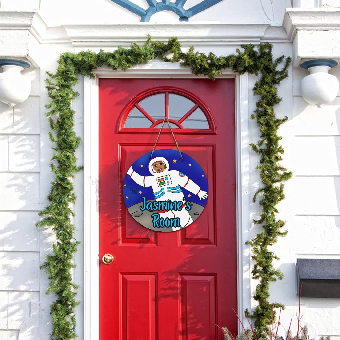Cocoa Cutie Astronaut Girl Round Wooden Wall Door Sign 11.8''