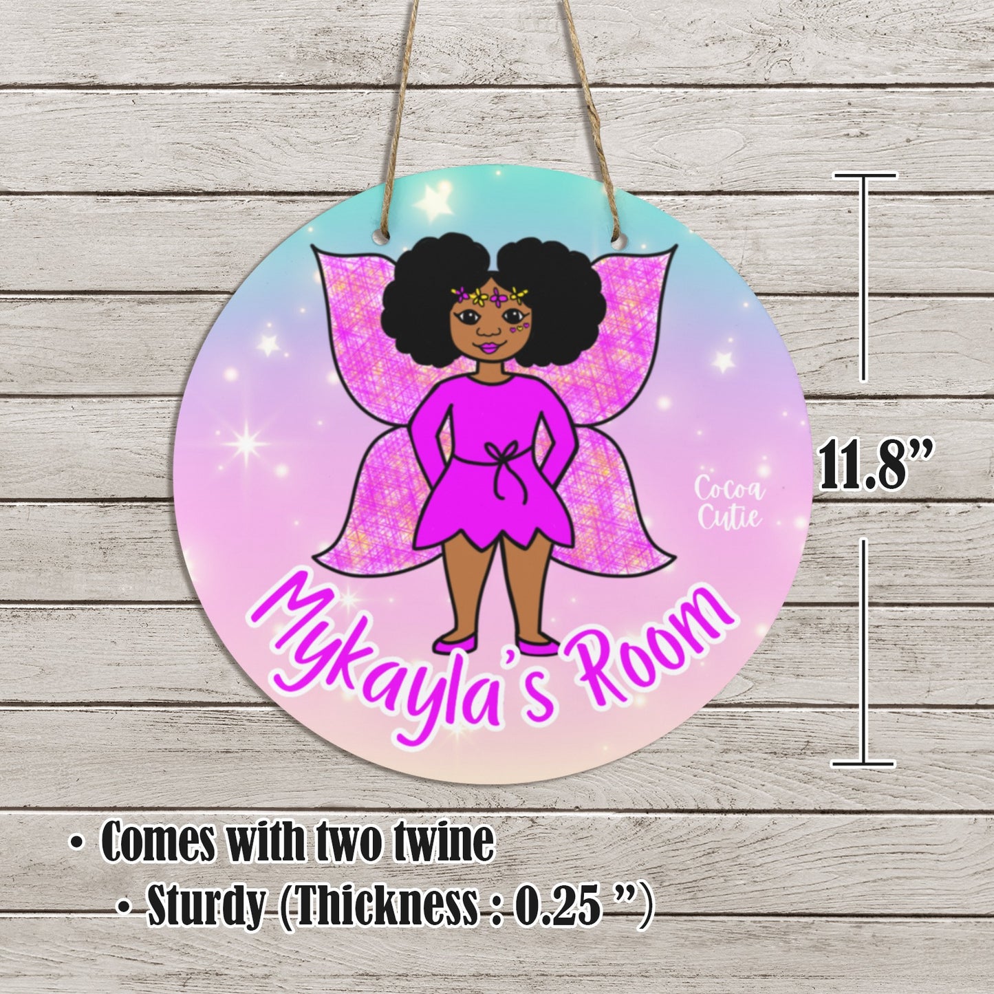 Cocoa Cutie Fairy Round Wooden Wall Door Sign 11.8''