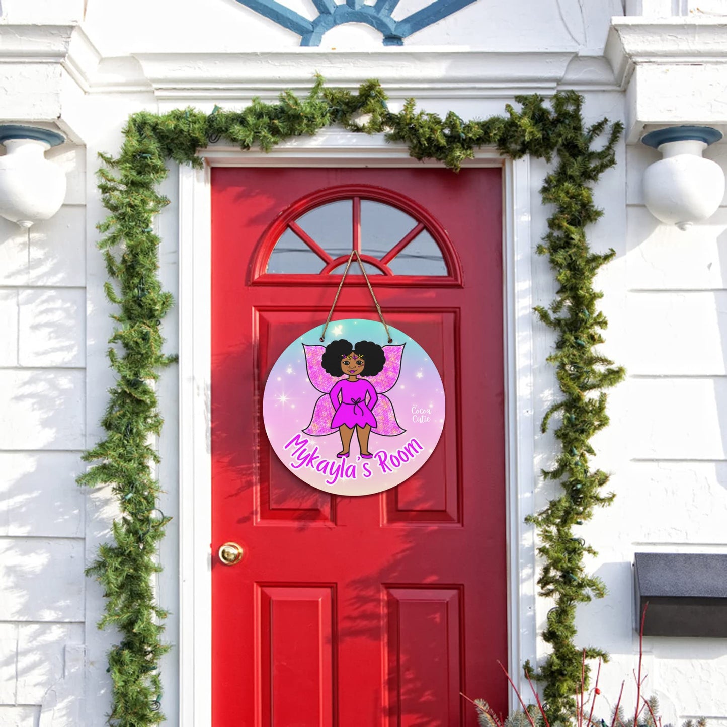Cocoa Cutie Fairy Round Wooden Wall Door Sign 11.8''