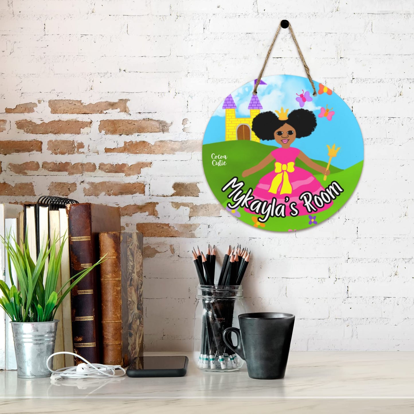 Cocoa Cutie Princess Round Wooden Wall Door Sign 11.8''