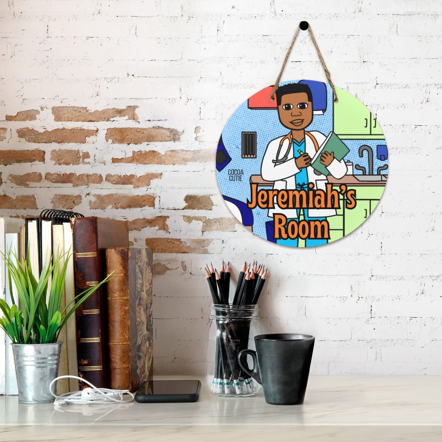 Cocoa Cutie Doctor Boy Round Wooden Wall Door Sign 11.8''