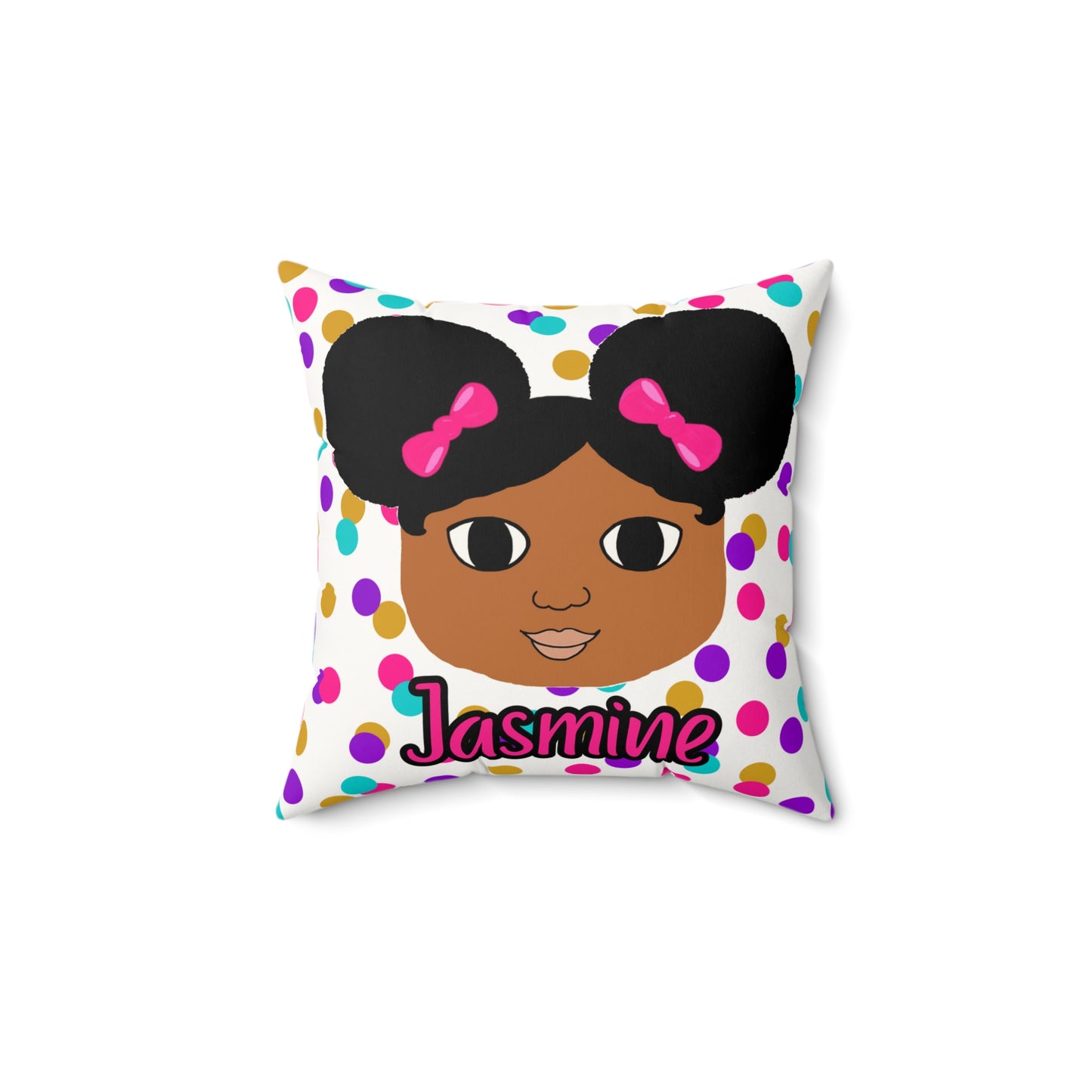 Cocoa Cutie Afro Puffs Pink Bows Affirmation Pillow- Girl (PICK SKIN TONE)