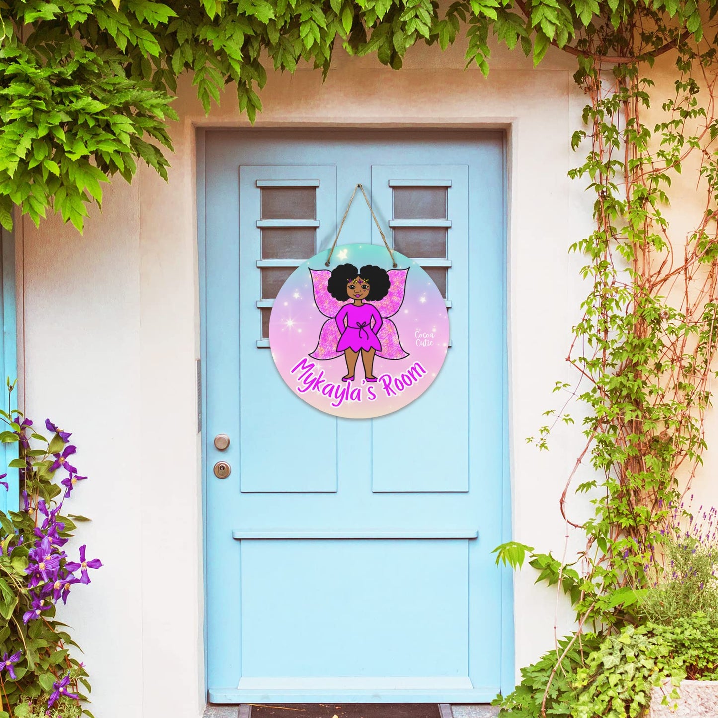 Cocoa Cutie Fairy Round Wooden Wall Door Sign 11.8''