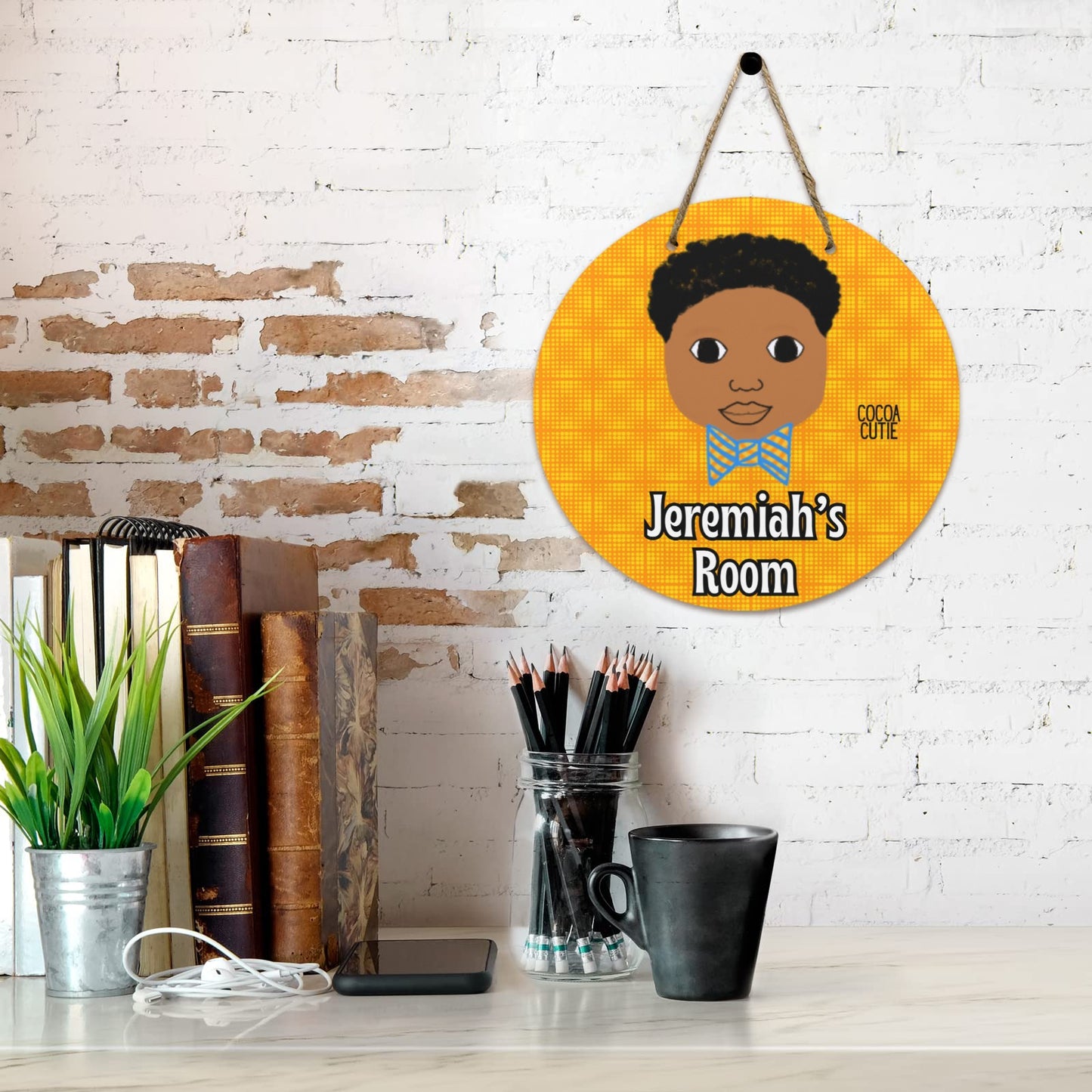 Cocoa Cutie Bow Tie Boy Round Wall Door Sign 11.8''