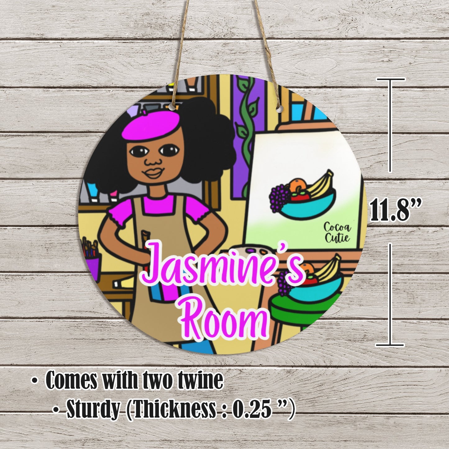 Cocoa Cutie Artist Round Wooden Wall Door Sign 11.8''