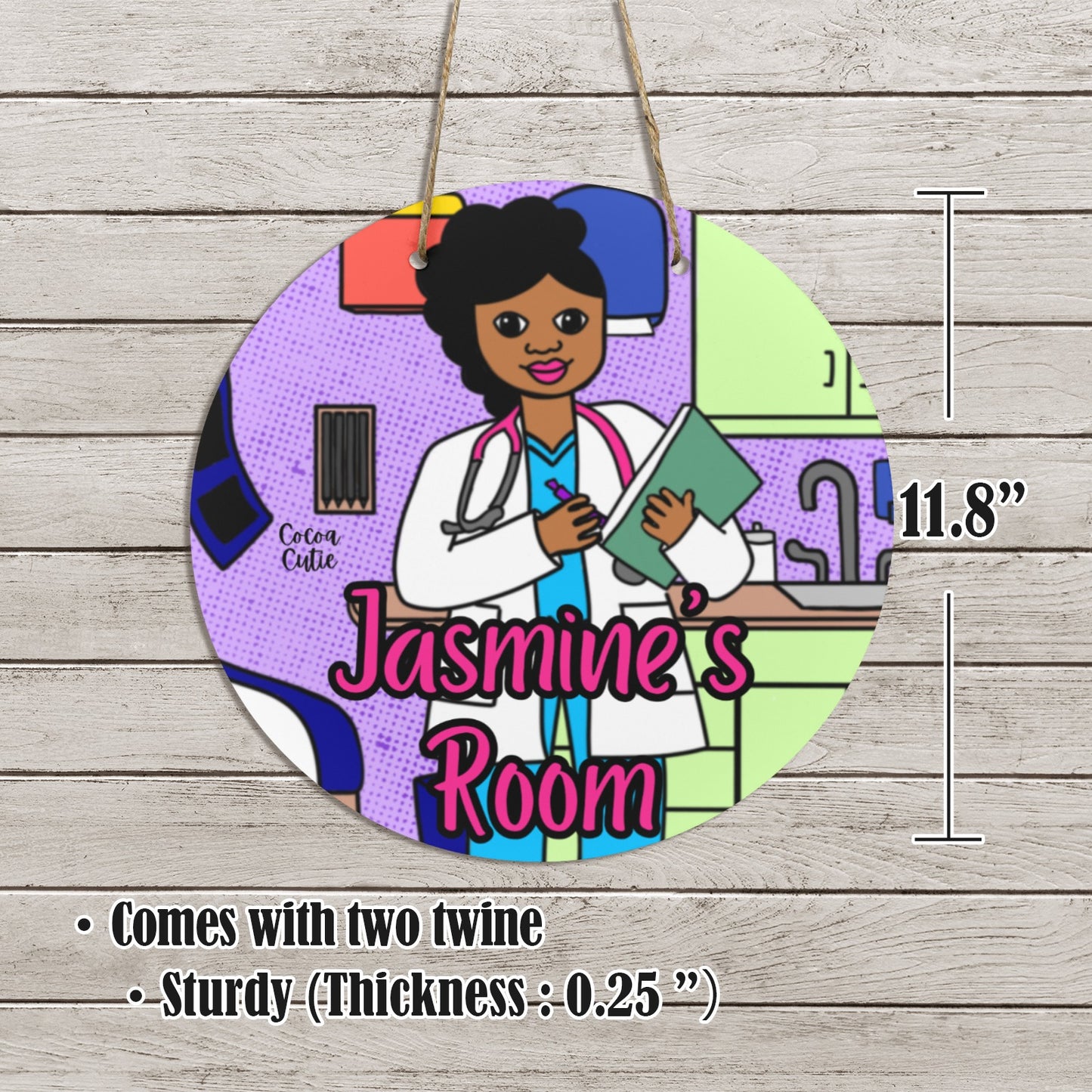Cocoa Cutie Doctor Girl Round Wooden Wall Door Sign 11.8''