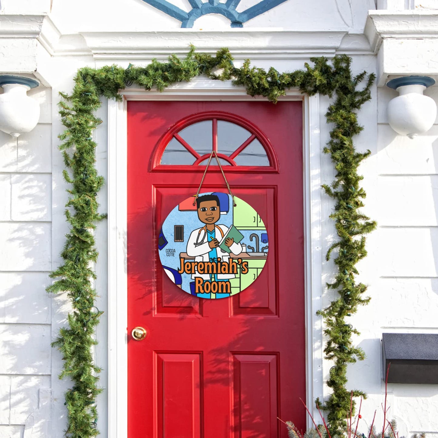 Cocoa Cutie Doctor Boy Round Wooden Wall Door Sign 11.8''