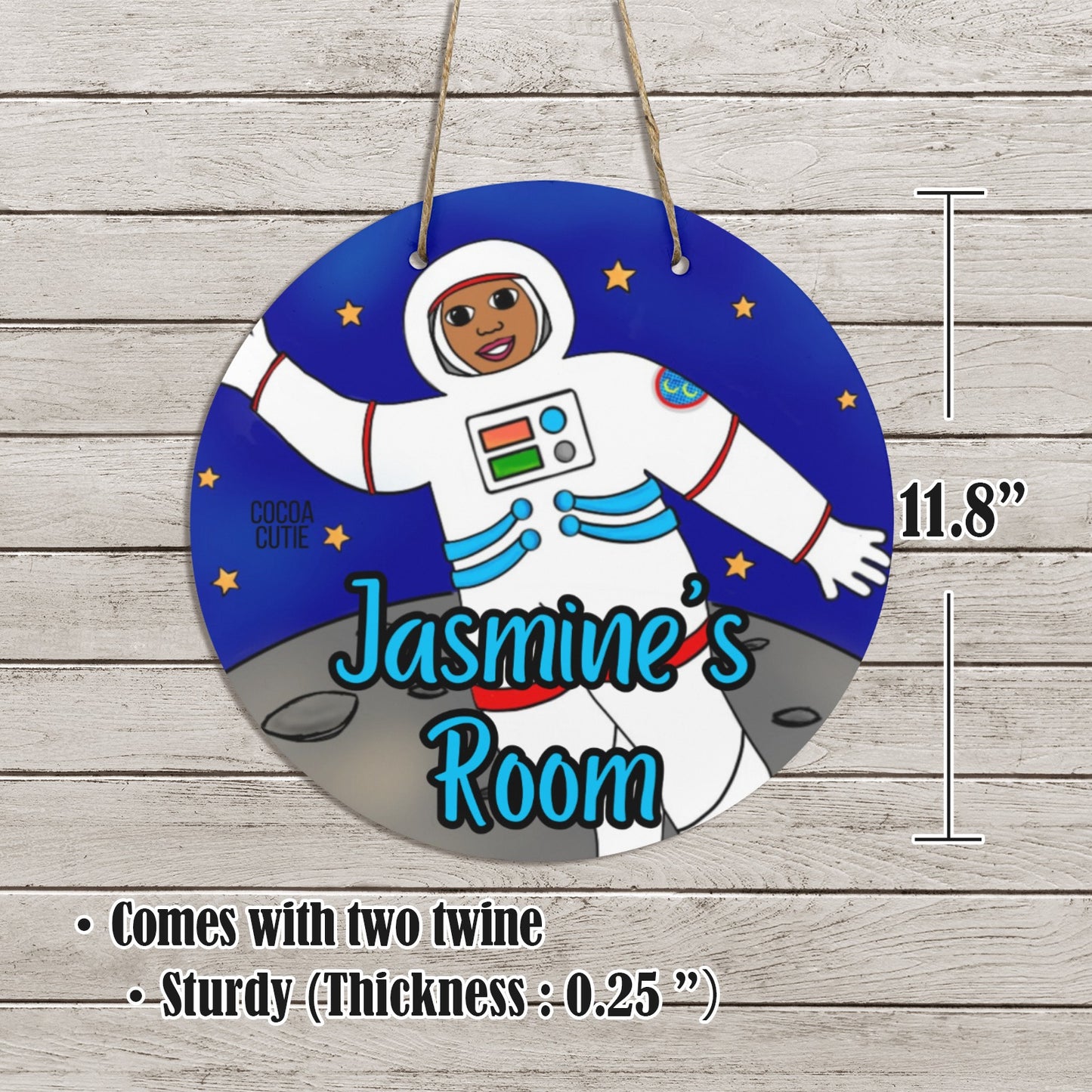 Cocoa Cutie Astronaut Girl Round Wooden Wall Door Sign 11.8''
