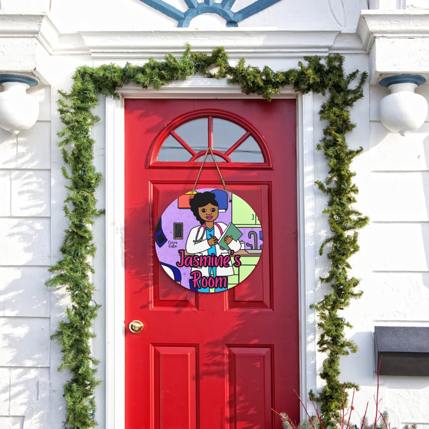 Cocoa Cutie Doctor Girl Round Wooden Wall Door Sign 11.8''