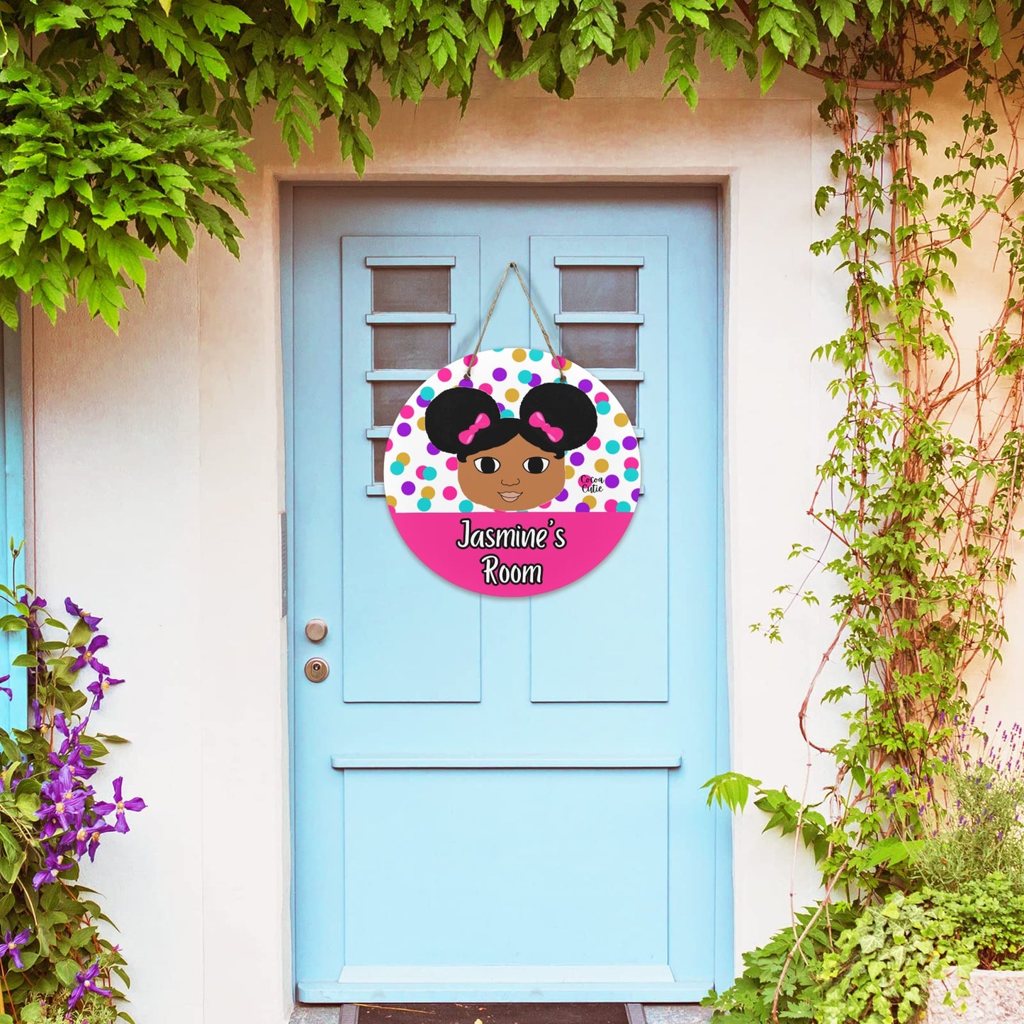 Cocoa Cutie Afro Puffs Round Wooden Wall Door Sign 11.8''