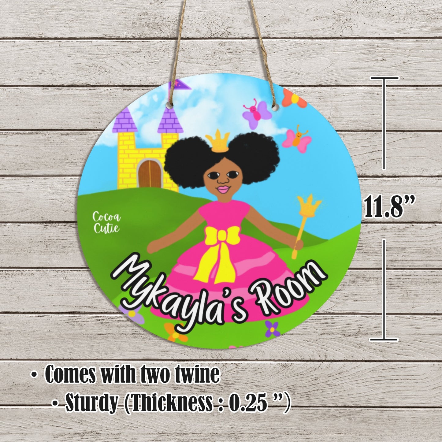 Cocoa Cutie Princess Round Wooden Wall Door Sign 11.8''