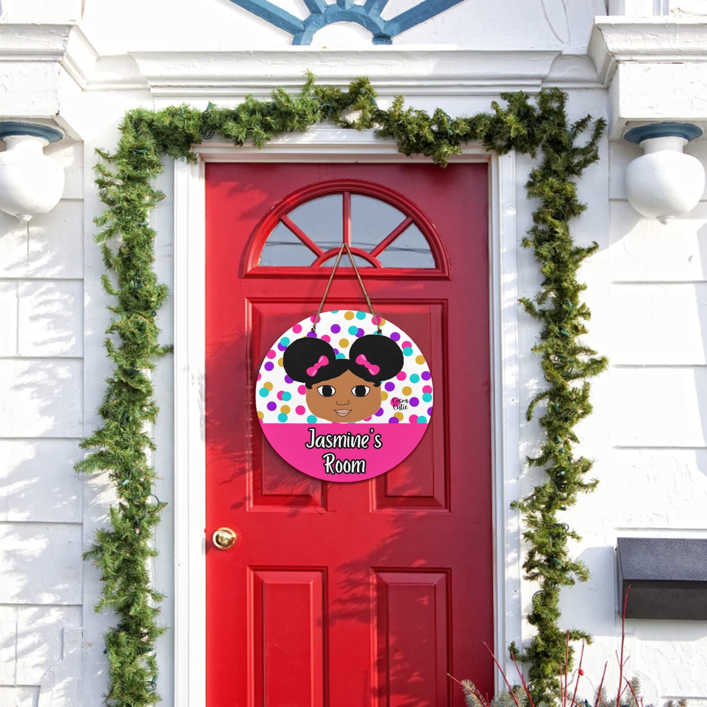 Cocoa Cutie Afro Puffs Round Wooden Wall Door Sign 11.8''