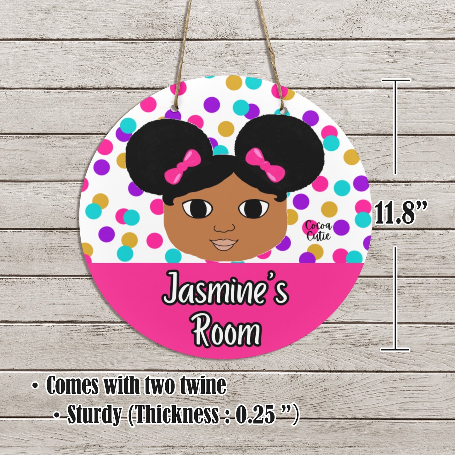 Cocoa Cutie Afro Puffs Round Wooden Wall Door Sign 11.8''