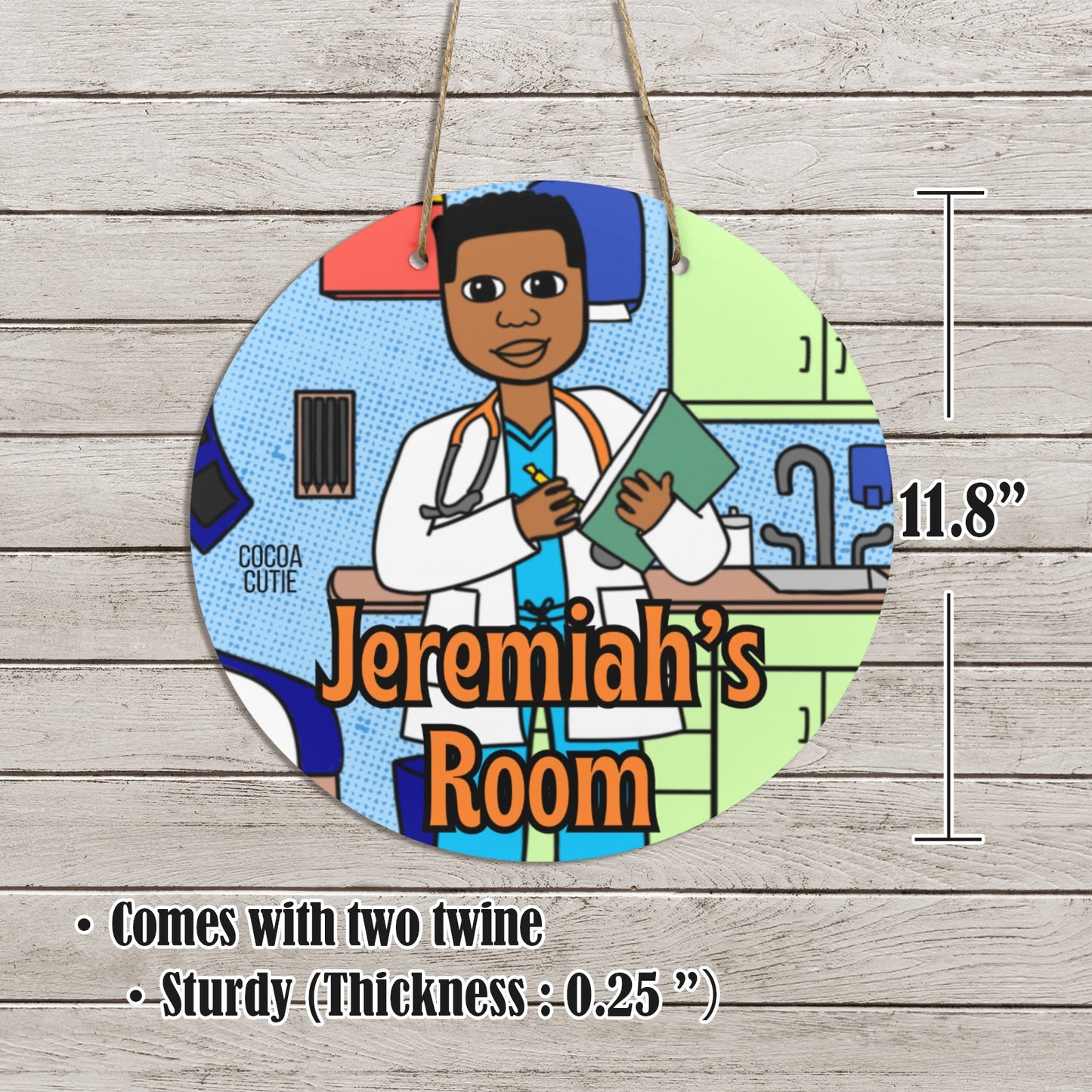 Cocoa Cutie Doctor Boy Round Wooden Wall Door Sign 11.8''