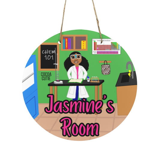 Cocoa Cutie Chemist Girl Round Wooden Door Sign 11.8''