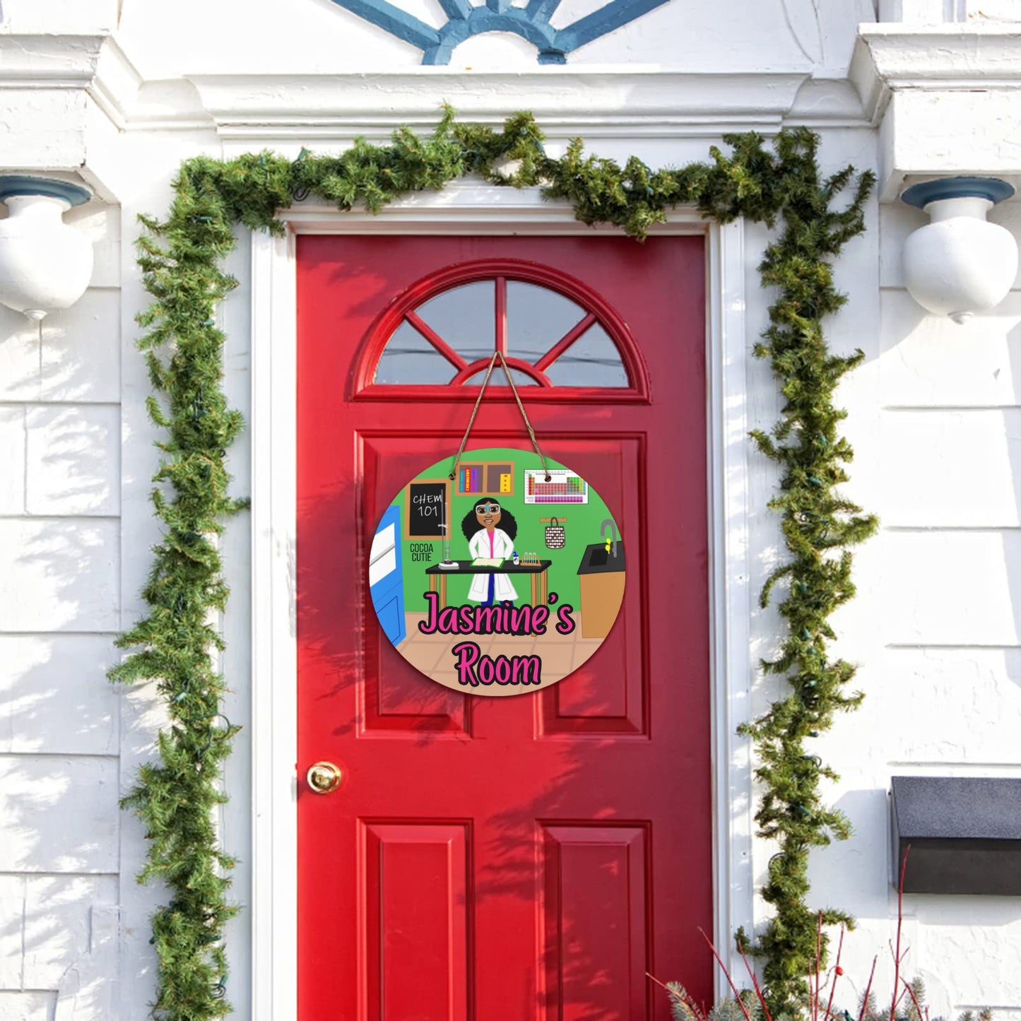 Cocoa Cutie Chemist Girl Round Wooden Door Sign 11.8''