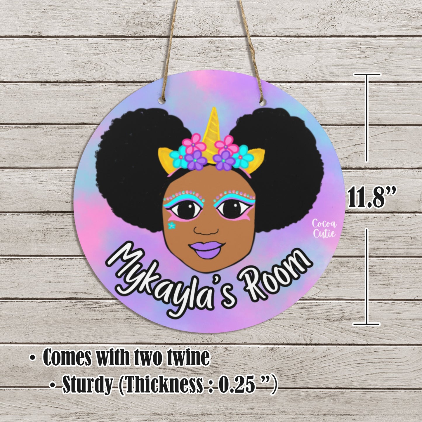 Cocoa Cutie Unicorn Magic Round Wooden Wall Door Sign 11.8''