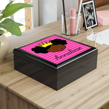 Load image into Gallery viewer, Cocoa Cutie Princess Vibes Jewelry Box, Keepsake Box-Wood &amp; Ceramic Tile Top (PICK SKIN TONE)
