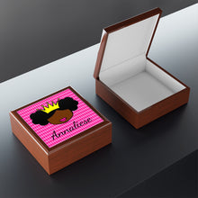 Load image into Gallery viewer, Cocoa Cutie Princess Vibes Jewelry Box, Keepsake Box-Wood &amp; Ceramic Tile Top (PICK SKIN TONE)
