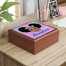 Load image into Gallery viewer, Cocoa Cutie Unicorn Magic Jewelry Box, Keepsake Box-Wood &amp; Ceramic Tile Top (PICK SKIN TONE)
