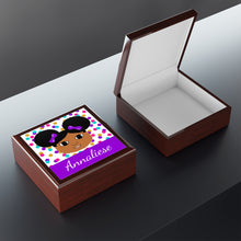 Load image into Gallery viewer, Cocoa Cutie Afro Puffs Purple Jewelry Box, Keepsake Box-Wood &amp; Ceramic Tile Top (PICK SKIN TONE)
