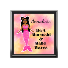 Load image into Gallery viewer, Cocoa Cutie Pink Mermaid Jewelry Box, Keepsake Box-Wood &amp; Ceramic Tile Top (PICK SKIN TONE)
