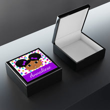 Load image into Gallery viewer, Cocoa Cutie Afro Puffs Purple Jewelry Box, Keepsake Box-Wood &amp; Ceramic Tile Top (PICK SKIN TONE)
