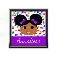 Load image into Gallery viewer, Cocoa Cutie Afro Puffs Purple Jewelry Box, Keepsake Box-Wood &amp; Ceramic Tile Top (PICK SKIN TONE)
