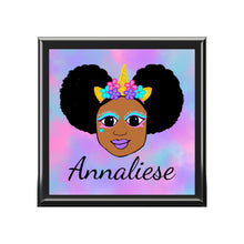Load image into Gallery viewer, Cocoa Cutie Unicorn Magic Jewelry Box, Keepsake Box-Wood &amp; Ceramic Tile Top (PICK SKIN TONE)
