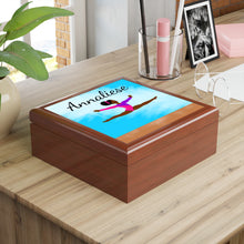 Load image into Gallery viewer, Cocoa Cutie Active Cutie Gymnast Jewelry Box, Keepsake Box-Wood &amp; Ceramic Tile Top (PICK SKIN TONE)
