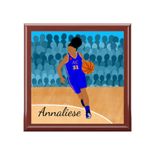 Load image into Gallery viewer, Cocoa Cutie Basketball Girl Jewelry Box, Keepsake Box-Wood &amp; Ceramic Tile Top (PICK SKIN TONE)
