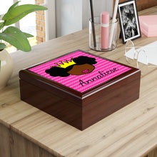 Load image into Gallery viewer, Cocoa Cutie Princess Vibes Jewelry Box, Keepsake Box-Wood &amp; Ceramic Tile Top (PICK SKIN TONE)
