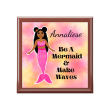 Load image into Gallery viewer, Cocoa Cutie Pink Mermaid Jewelry Box, Keepsake Box-Wood &amp; Ceramic Tile Top (PICK SKIN TONE)
