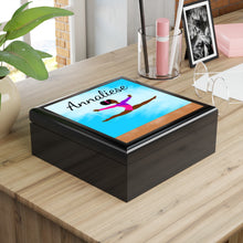 Load image into Gallery viewer, Cocoa Cutie Active Cutie Gymnast Jewelry Box, Keepsake Box-Wood &amp; Ceramic Tile Top (PICK SKIN TONE)
