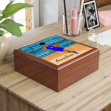 Load image into Gallery viewer, Cocoa Cutie Basketball Girl Jewelry Box, Keepsake Box-Wood &amp; Ceramic Tile Top (PICK SKIN TONE)
