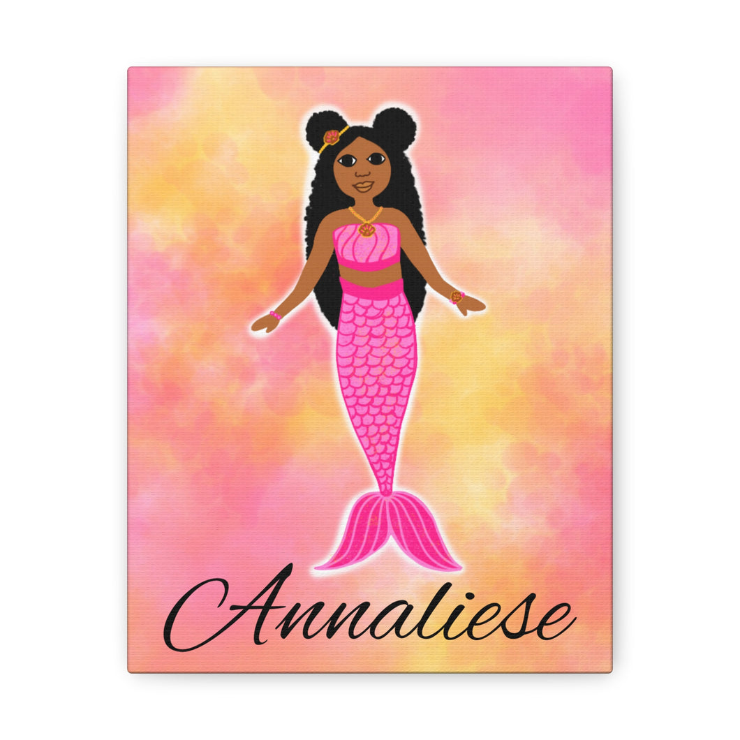 Cocoa Cutie Pink Mermaid Canvas Wall Art (PICK YOUR SKIN TONE)