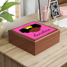 Load image into Gallery viewer, Cocoa Cutie Princess Vibes Jewelry Box, Keepsake Box-Wood &amp; Ceramic Tile Top (PICK SKIN TONE)
