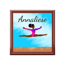 Load image into Gallery viewer, Cocoa Cutie Active Cutie Gymnast Jewelry Box, Keepsake Box-Wood &amp; Ceramic Tile Top (PICK SKIN TONE)
