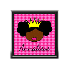 Load image into Gallery viewer, Cocoa Cutie Princess Vibes Jewelry Box, Keepsake Box-Wood &amp; Ceramic Tile Top (PICK SKIN TONE)
