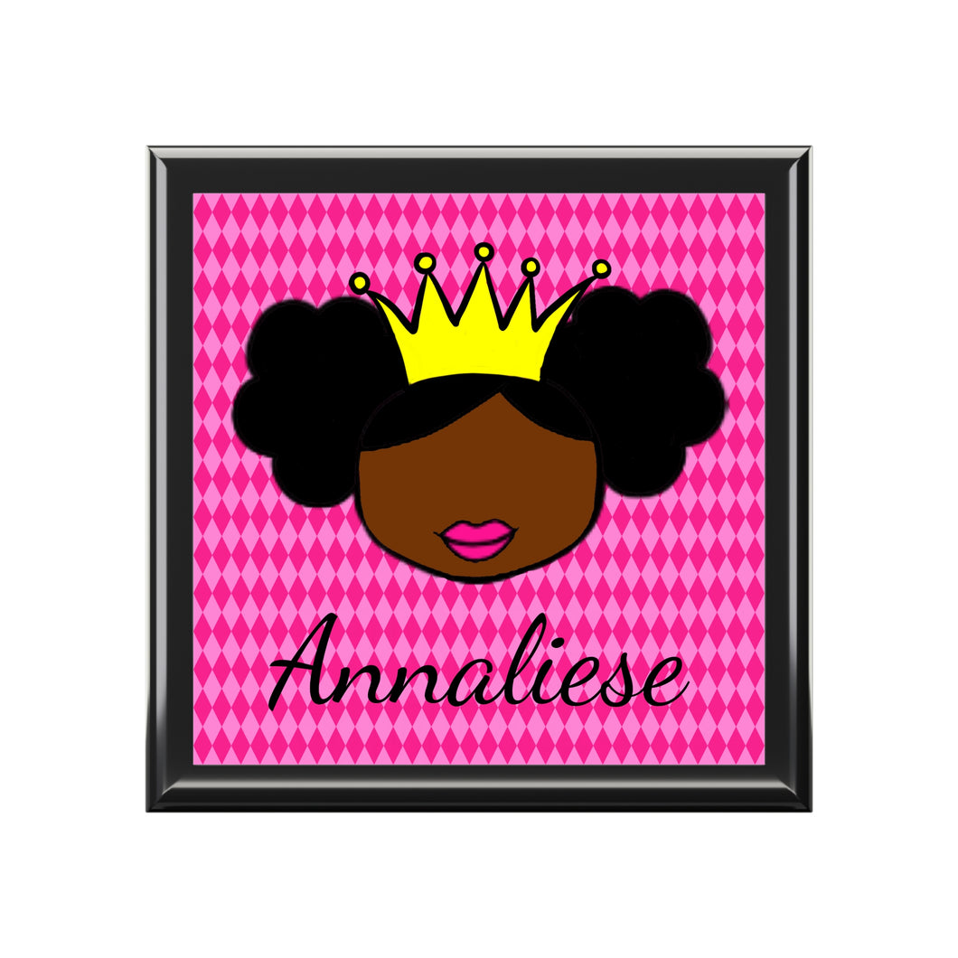 Cocoa Cutie Princess Vibes Jewelry Box, Keepsake Box-Wood & Ceramic Tile Top (PICK SKIN TONE)