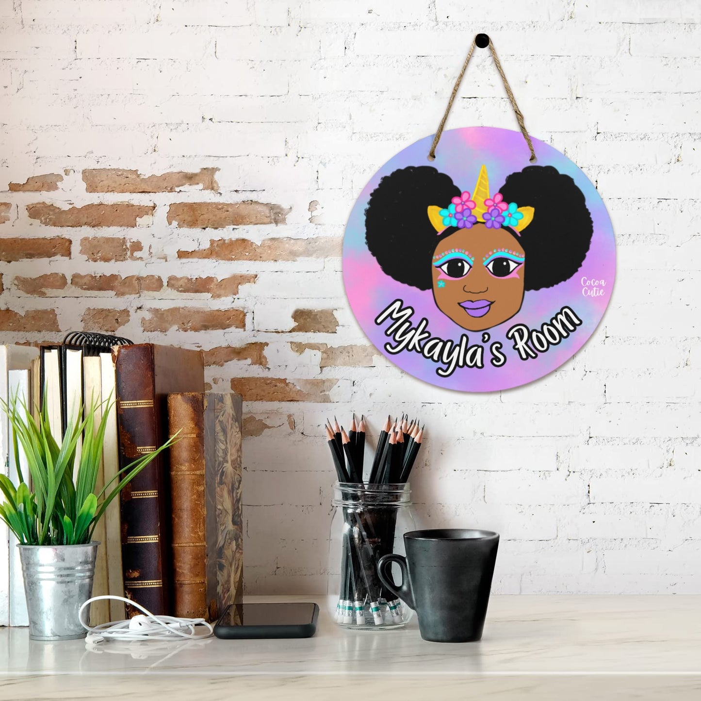 Cocoa Cutie Unicorn Magic Round Wooden Wall Door Sign 11.8''