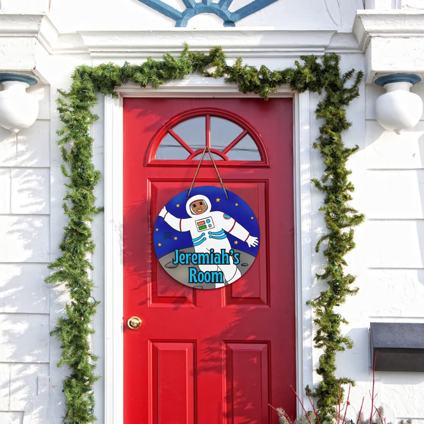 Cocoa Cutie Astronaut Boy  Round Wooden Wall Door Sign 11.8''