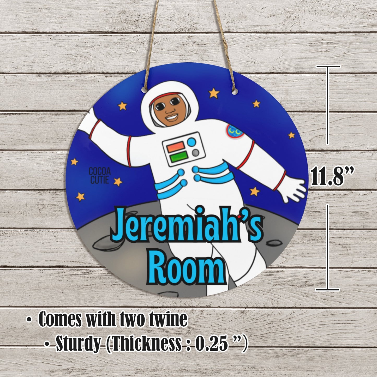 Cocoa Cutie Astronaut Boy  Round Wooden Wall Door Sign 11.8''