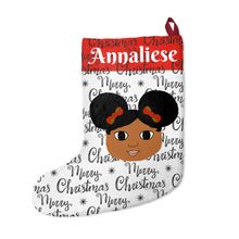 Load image into Gallery viewer, Cocoa Cutie Christmas Afro Puffs Christmas Stockings (PICK YOUR SKIN TONE)
