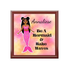 Load image into Gallery viewer, Cocoa Cutie Pink Mermaid Jewelry Box, Keepsake Box-Wood &amp; Ceramic Tile Top (PICK SKIN TONE)
