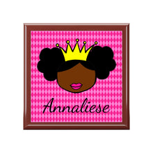 Load image into Gallery viewer, Cocoa Cutie Princess Vibes Jewelry Box, Keepsake Box-Wood &amp; Ceramic Tile Top (PICK SKIN TONE)
