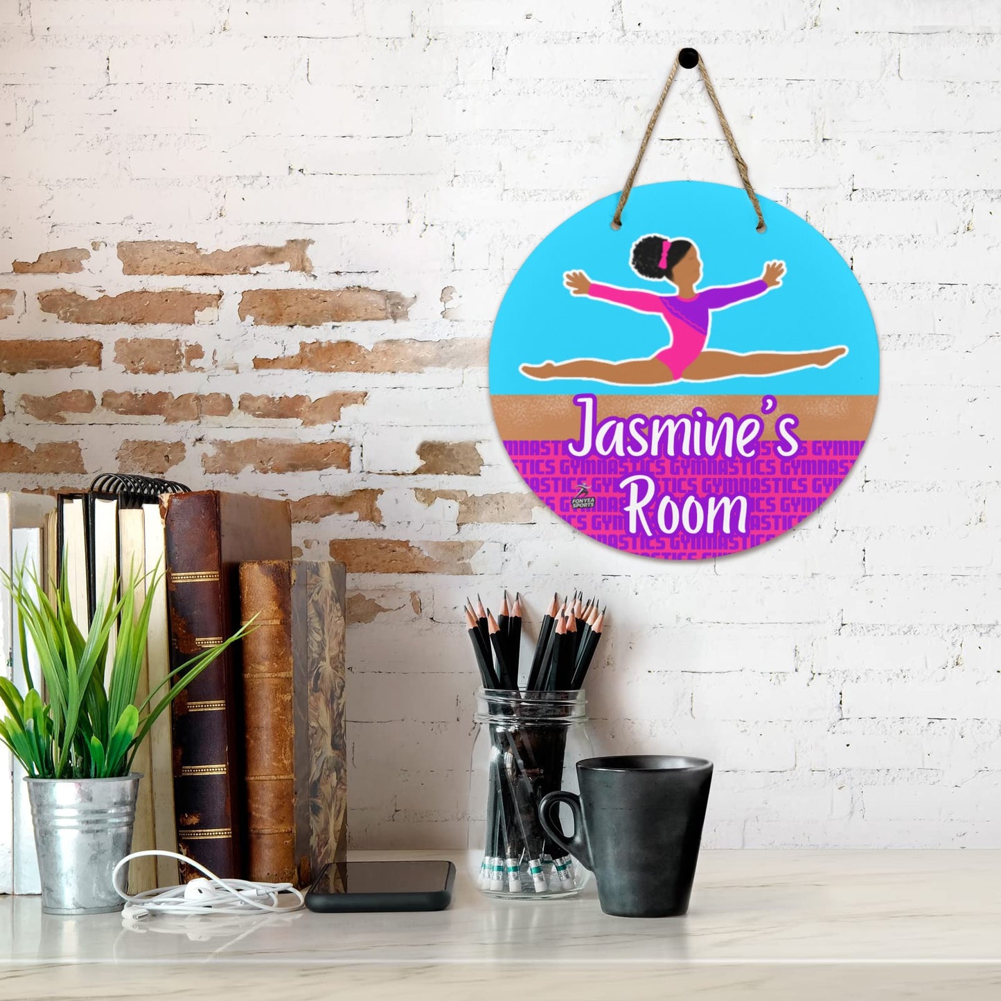 Cocoa Cutie Fonyea Sports Gymnast Round Wooden Door Sign 11.8''